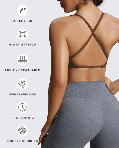 Vista 4 de Aoxjox Sienna - Brasieres deportivos de entrenamiento para mujer, de bajo impacto, estilo ombliguera, sin mangas, para yoga