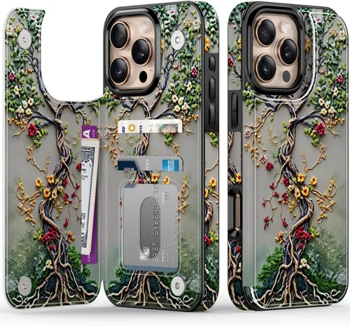 Vista 191 de FUNMIKO Funda tipo cartera para iPhone 15 con tarjetero + clip para efectivo, bloqueo RFID, protección contra caídas de grado militar y obras