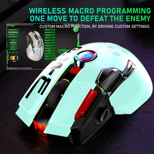 Vista 4 de Mouse inalámbrico para juegos, mouse de computadora de 12000 DPI con batería recargable de 1000 mAh, tipo C, retroiluminación RGB Chroma, 9 botones