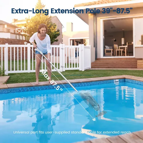 Vista 3 de Aspiradora de piscina inalámbrica para piscina sobre el suelo con poste telescópico, potente succión de 18.5 GPM, tiempo de funcionamiento de 45