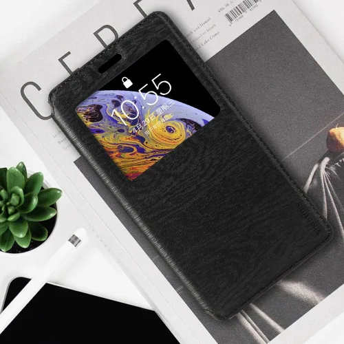 Vista 6 de Funda de piel sintética con ventana magnética invisible compatible con Unihertz Tank 2, cubierta de pantalla transparente inteligente con protección