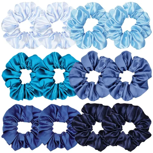 Vista 47 de Sufermoe 12 bandas elásticas para el cabello de seda satinada, color azul surtido de 4.5 pulgadas para mujeres y niñas