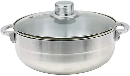 Vista 4 de Bene Casa #14 Calderos de aluminio de 8,5 litros con tapa de vidrio, Calderos de 13.4 in con tapa ventilada ajustada, olla de cocina de aluminio