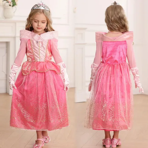 Vista 5 de iTVTi Disfraz de princesa para niñas pequeñas, disfraz de cosplay para carnaval, fiesta de Halloween, color rosa