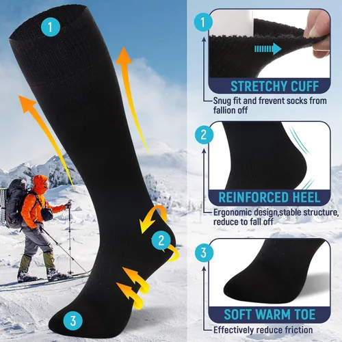 Vista 5 de DoSmart Calcetines altos de invierno para mujer, cálidos, de lana, acogedores, gruesos, para senderismo, esquí, cómodos, térmicos, 2 pares