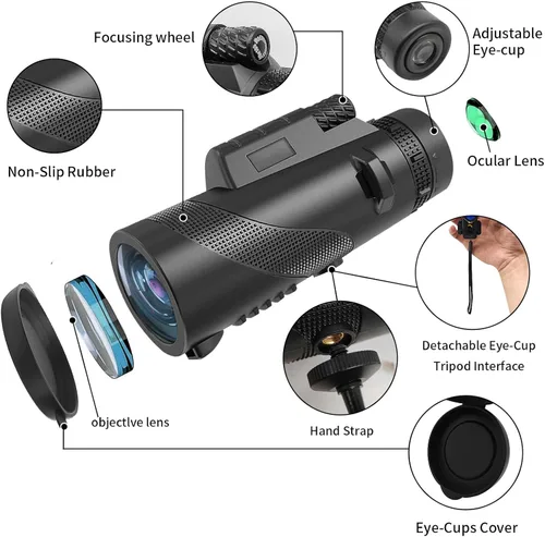 Vista 3 de Monocular de alta potencia de 10 x 42 para adultos, telescopio monocular compacto de grado militar con trípode, diseño ligero e impermeable, prisma