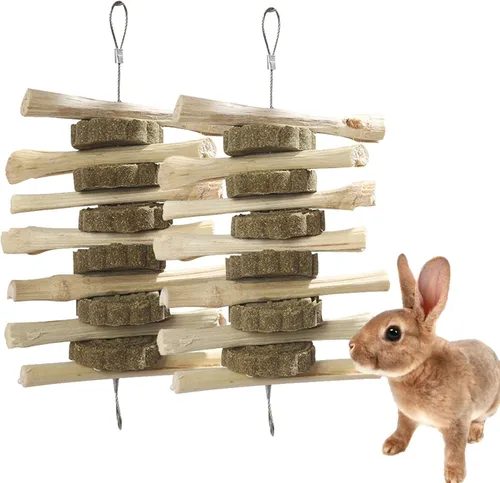 Vista 16 de kathson Juguetes masticables de conejo para rechinar dientes, palitos de bambú orgánico natural, juguetes de enriquecimiento para animales pequeños