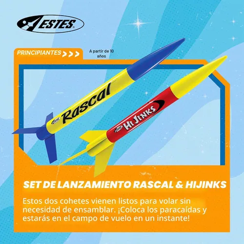 Vista 2 de Estes 1499 Rascal and Hijinks Rocket Launch Set, juego de modelo de cohete volador preconstruido para principiantes a partir de 10 años, incluye
