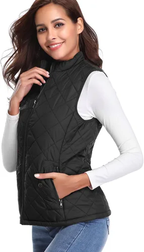 Vista 2 de Fuinloth - Chaleco acolchado para mujer, diseño de cuello alto, ligero, con cierre