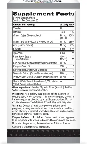 Vista 5 de 21st Century Suplemento para la salud de la próstata para hombres, palma enana americana, beta-sitosterol 125 mg, pigeo, aceite de semilla