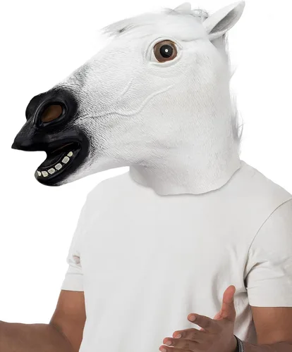 Vista 2 de Máscara de caballo blanco, disfraz de animal de cabeza completa