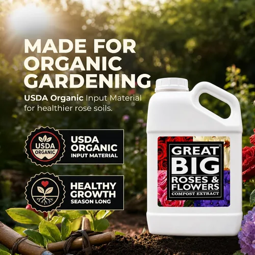 Vista 2 de Great Big Roses and Flowers - Potenciador de fertilizante líquido de rosas y flores, 70 minerales, extracto de compost, activador de suelo de jardín
