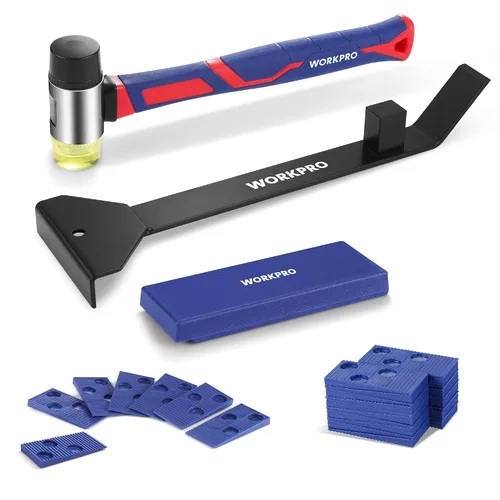Vista 12 de WORKPRO Kit de instalación de pisos de madera laminada con mazo reforzado de doble cara, barra de tracción resistente, bloque de roscado