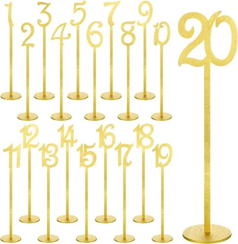Vista 9 de Yulejo - 20 números de mesa para boda con soporte, 1-20, color negro Números de asiento de madera con base redonda, ideal para bodas, recepciones