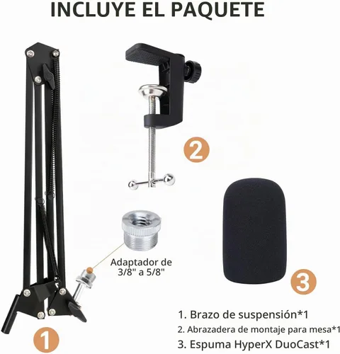 Vista 5 de HyperX DuoCast Boom Arm - Brazo de micrófono HyperX compatible con HyperX DuoCast, brazo de micrófono con cubierta de micrófono, mejora la calidad