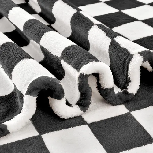 Vista 5 de Edenleaf - Manta de forro polar a cuadros negros para sofá, cálida decoración del hogar Ultra Soft Cozy Fuzzy Blanket for Bed Sofa, Fluffy