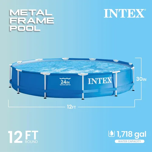 Vista 2 de Intex Cubierta redonda de 12 pies por 30 pulgadas para piscina sobre el suelo y Intex de 12 pies, PVC, con capacidad para 6 personas, color gris