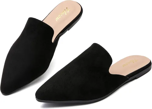 Vista 12 de Tilocow Mules para mujer, cómodos mocasines puntiagudos, sin espalda, planos, zapatos casuales de negocios, deslizantes, sin cordones beige