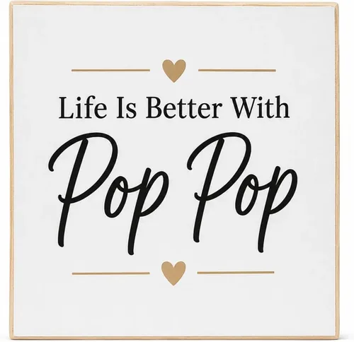 Vista 2 de Letrero de madera Pop Pop con texto en inglés "I Have a Hero I Call Him