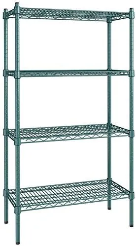 Vista 315 de Kit de 4 estantes de epoxi verde NSF de 21 x 72 pulgadas con postes de 86 pulgadas, estantería de almacenamiento resistente, kit de estantería