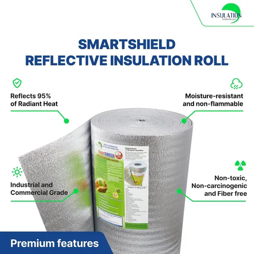 Vista 3 de SmartSHIELD - Rollo de aislamiento reflectante de 1/4 pulgadas, 16 x 50 pies, barrera radiante con núcleo de espuma, aislamiento térmico - LÁMINA