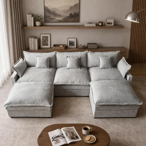 Vista 9 de Sofá modular modular de 108 pulgadas, en forma de U, moderno y cómodo, con otomana y almohadas móviles, sofás de asiento profundo para sala
