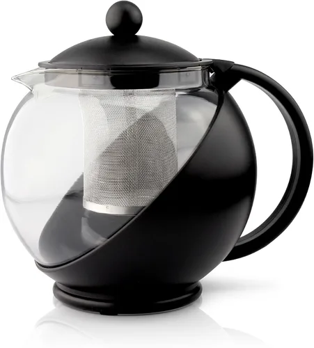 Vista 3 de Café Ole Everyday - Tetera redonda con infusor de vidrio, tetera de hojas sueltas, color negro, 23.7 fl oz/24 oz