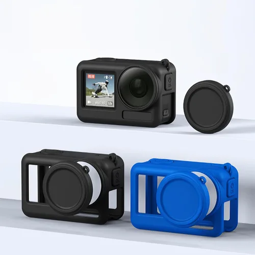 Vista 5 de Funda para cámara Action 4 Action 3, funda para cámara con silicona, correa para el cuello, cobertura completa, acceso a componentes de batería