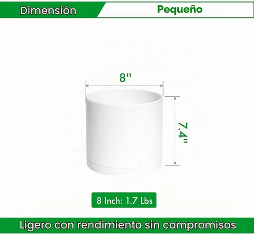 Vista 2 de D'vine Dev Maceta de plástico con platillo, 8 pulgadas, blanco, 74-X-A-1 Blanco mate