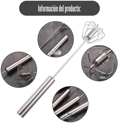 Vista 7 de Batidor de acero inoxidable, batidor de huevo, batidor giratorio de mano, herramienta agitadora de mano para cocinar, cocina, hogar, leche de huevo