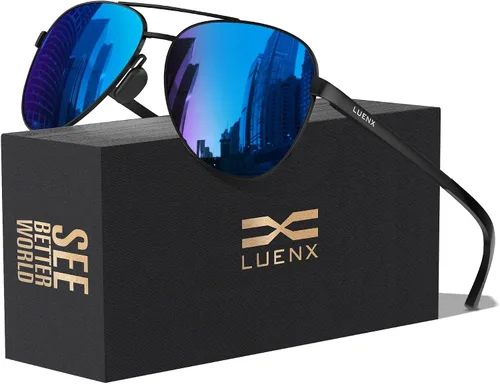 Vista 12 de Luenx Aviator Sunglasses Men Polarized Women Classic UV400 Driving Negro