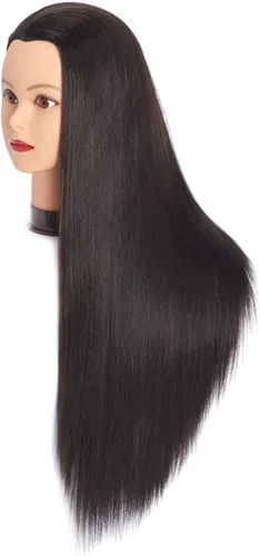 Vista 2 de Headfix 66 "-28" cabeza de maniquí de pelo largo sintético; cabeza de maniquí para prácticas de cosmetología con abrazadera (6F1919LB0220).