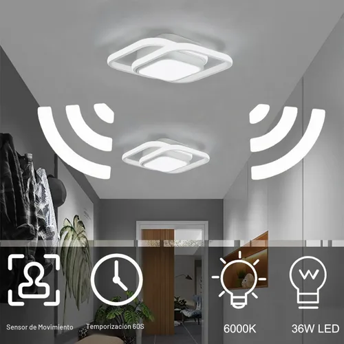 Vista 4 de Lámpara de techo LED con sensor de movimiento de 12.6 pulgadas para interiores, 36 W 6000 K, lámpara de techo blanca de montaje empotrado moderna