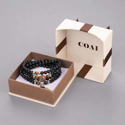 Vista 6 de COAI Pulsera de piedra obsidiana negra Collar Mala Beads 108, Piedra, Obsidiana