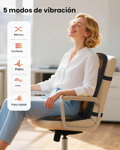 Vista 3 de COMFIER Masajeador de espalda con vibración con calor, almohadilla de silla de masaje térmica, cojín de asiento de masaje, almohadilla masajeadora