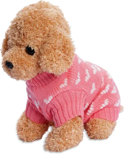 Vista 4 de Dxhycc Suéter de perro tejido con corazón, suéter de cachorro cálido y suave, ropa festiva para mascotas para gatos y perros pequeños (Rosa, S)