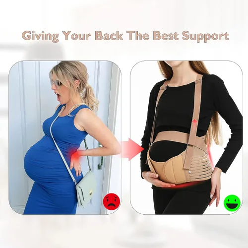 Vista 7 de Bandas para el vientre para mujeres embarazadas – Cinturón de maternidad Soporte de embarazo – Carpeta abdominal transpirable, soporte de espalda