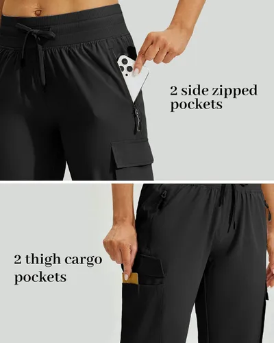 Vista 3 de Willit Pantalones de golf tipo cargo para mujer, con bolsillos, de secado rápido, ligeros, casuales para exteriores