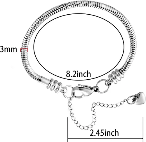 Vista 2 de Pulseras de cadena de serpiente para niños de 0.118in con cierre de langosta de corazón para mujeres y niñas.