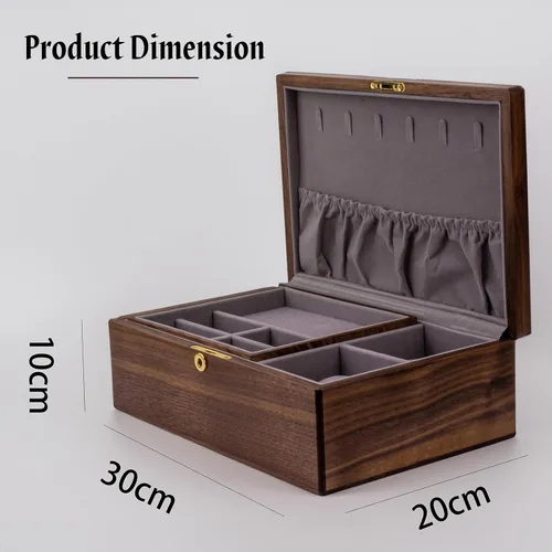 Vista 6 de Exquisito joyero de madera de nogal negro, organizadores y soporte solución de almacenamiento noble y elegante, para mujeres, niñas, San Valentín