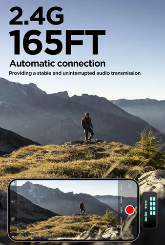 Vista 8 de Micrófono de solapa inalámbrico Lavalier para iPhone/Android/iPad para grabación de video con reducción de ruido/eco/sonido de estudio de 24 bits