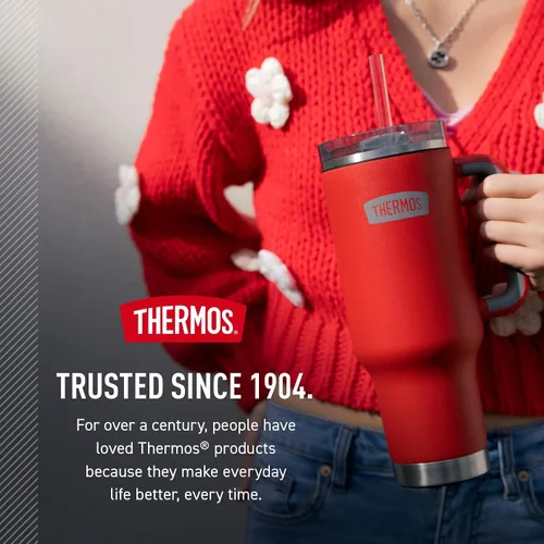 Vista 9 de THERMOS Taza Portavasos de Acero Inoxidable - 40 Onzas, Carmesí - Vaso Aislado con Tapa y Popote, Más Bloqueo Deslizante Resistente a Fugas