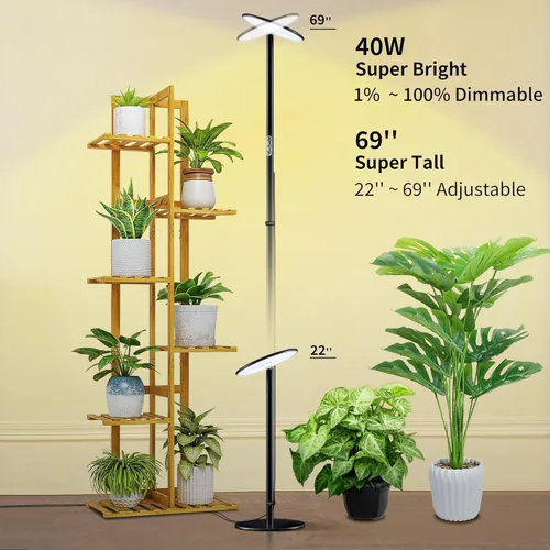 Vista 2 de chiphy 40W Grow Lights Full Spectrum, 1-23H Timer,10 Dimmable Brightness, 22''-69'' Height Adjustable, Minimalist Aluminum Tall Plant Lights for