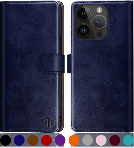 Vista 11 de SUANPOT Funda protectora tipo cartera con función atril para iPhone 15 de 6.1 pulgadas, con soporte para tarjetas de crédito RFID, funda de piel