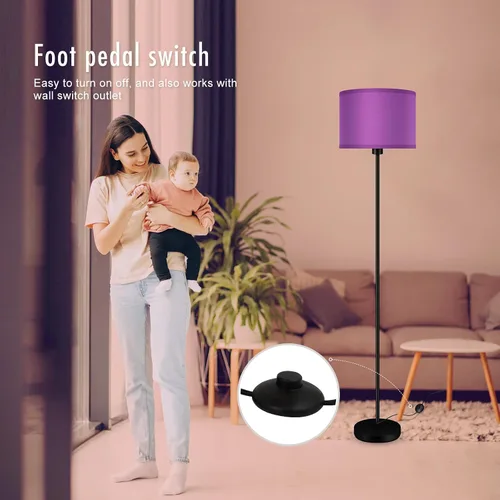 Vista 4 de AUQUEE Floor Lamp, Standing Lamp, Modern Stand Up Lamps with Purple Lampshade, 59" Tall, Foot Switch, Simple Living Room Decor for Kids Room, Girls
