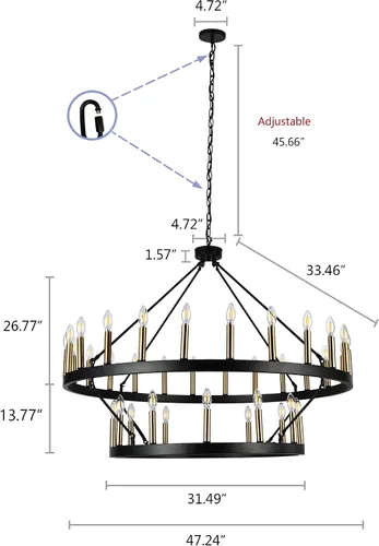 Vista 6 de yzzy Candelabro de 36 luces estilo vela de 2 niveles estilo vela colgante de 47 pulgadas, candelabros de hierro forjado para sala de estar, pasillo