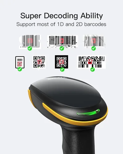 Vista 2 de Inateck Escáner de Código de Barras 2D con Soporte Inteligente, Escáner de Código QR Inalámbrico, Escáner de Mano con APP y SDK, Imagen 2D
