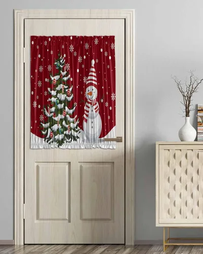 Vista 40 de Cortinas de puerta francesa de Navidad para ventana de puerta, panel de cortina con bolsillo para barra con alzapaños para luz lateral delantera
