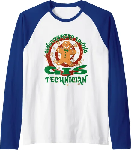 Vista 7 de GIS Technician Job Gingerbread Funny Xmas Raglan Baseball Tee