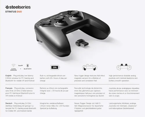 Vista 8 de SteelSeries Stratus Duo - Controlador inalámbrico para juegos hecho para Android Windows y realidad virtual conectividad inalámbrica doble